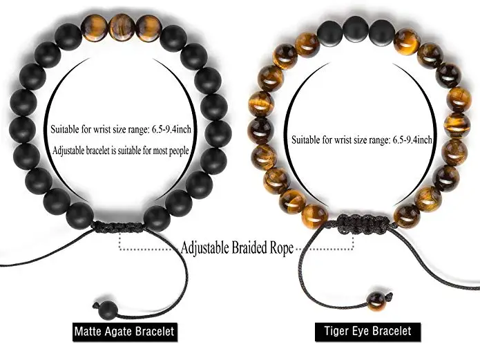 Men Women Couple Beads Custom Jewelry Sets Gifts Agate String Braided Rope Natural Tiger Eye Stone Yoga Bracelets Bangle
