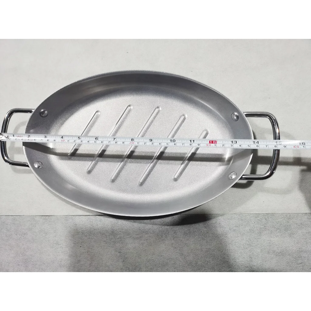 Carbon Steel Non-Stick Oval BBQ Grill Pan for fish beef meat