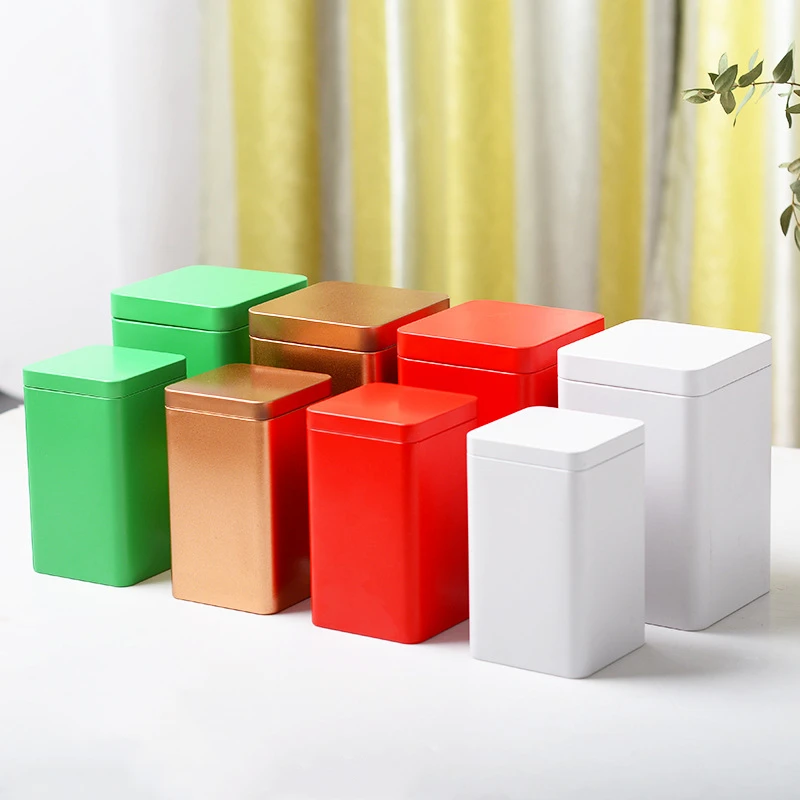 75x120 95x145 White Green Blue Colored Square Candy Biscuit Spice Tea Tins for Loose Tea