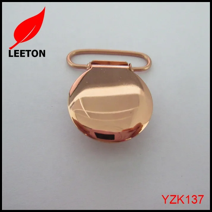 Factory supply 1.0 inch 25mm round shiny rose gold safe baby pacifier clip