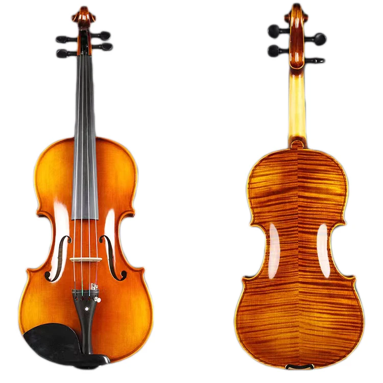 Good Acoustic Fidelity Solid Flamed Maple Side  Oil Varnished 4/4-3/4 Size Children Musical Violin