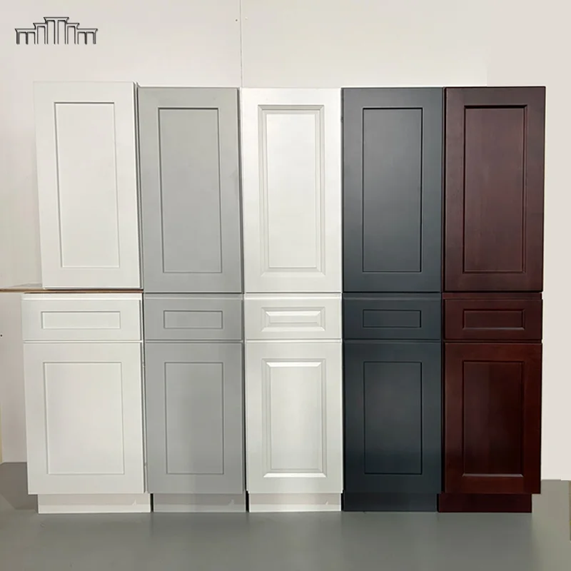 Factory Wholesale Solid Wooden MDF American Standard Size Modern Shaker Raised Panel Style Painting Finish Kitchen Cabinets