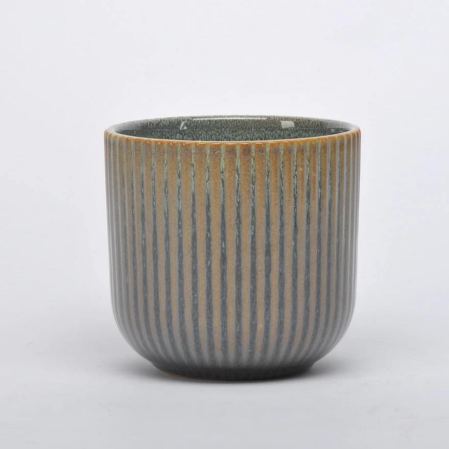 Retro custom shape striped embossed bonsai garden rectangular indoor planter chinese porcelain flower pots