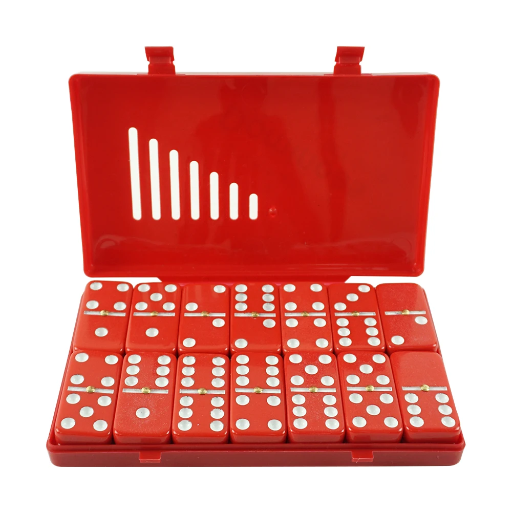 Factory Wholesale Customized Red Plastic Box Red Dominoes 5010 white dot Double 6 Domino Game Set