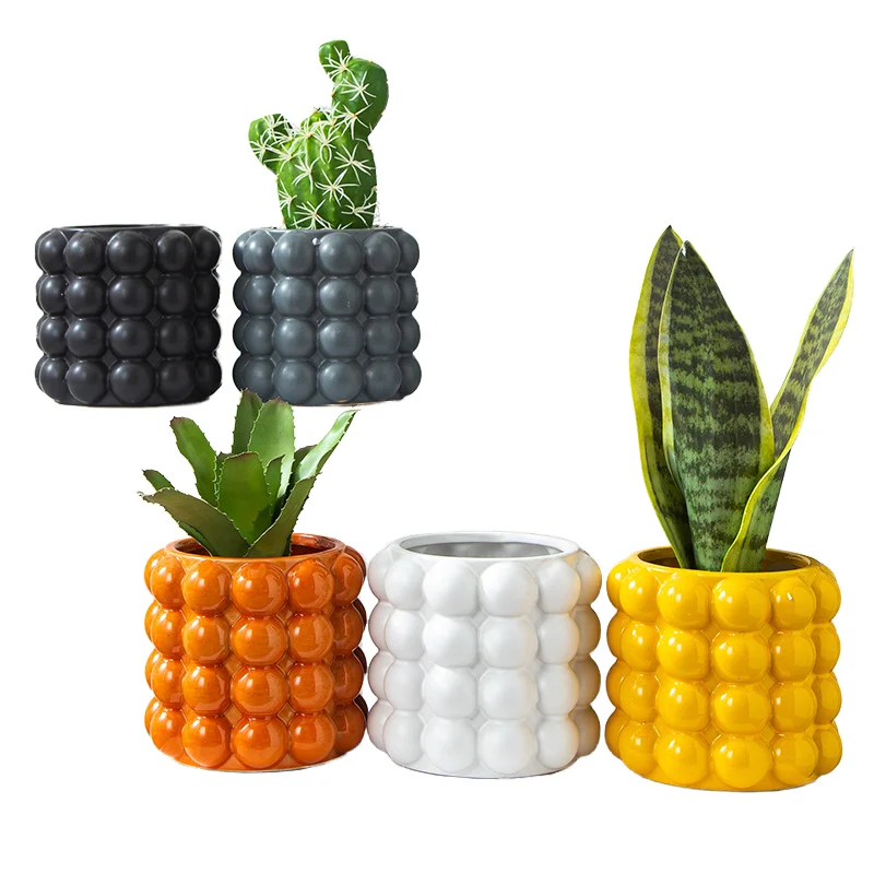 Flowerpot Hand-Made Glazed Ceramic Embossed Design for Phalaenopsis Creative Desktop Balcony Bubble Pot