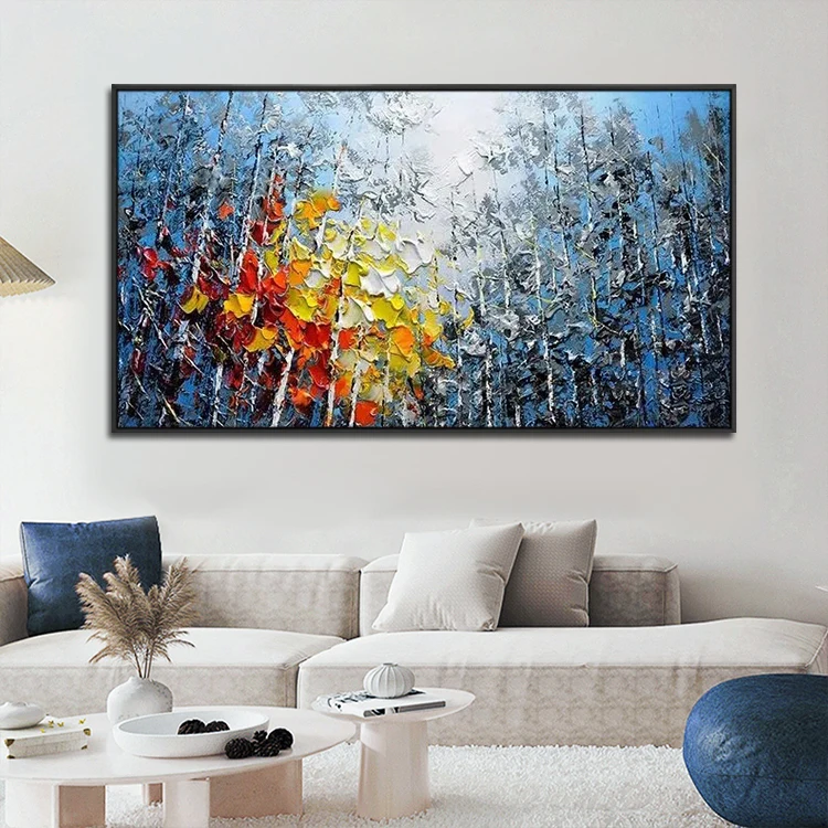 2024 тренд ручной работы акриловый холст синее дерево современное настенное искусство пейзажные картины для дома