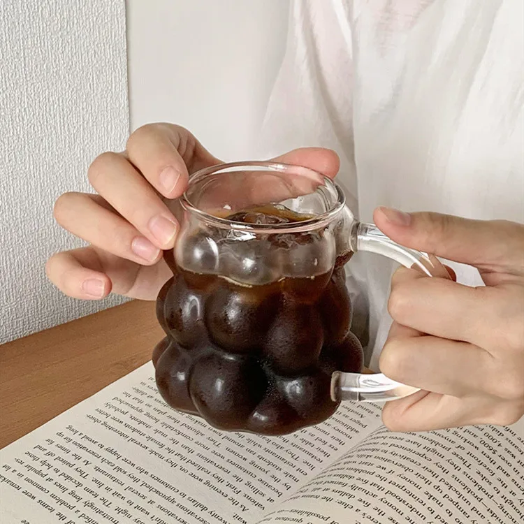 Creative Vintage 13oz Transparent Grape Shaped Glassware Borosilicate Glass Mug With Handle For Sublimation