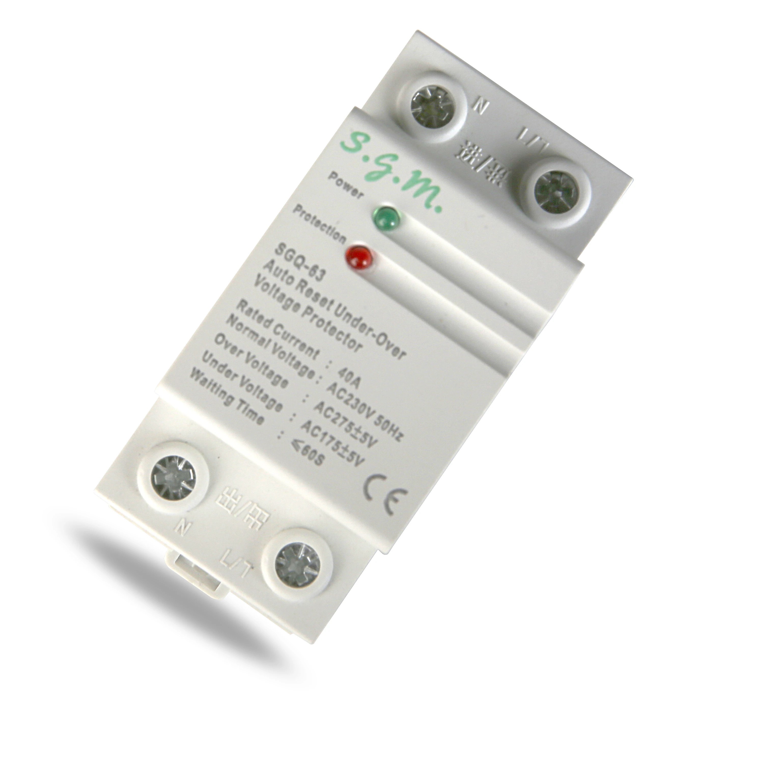 High Quality SGQ-63 2P 40A Auto Reset Under Over Voltage Protector