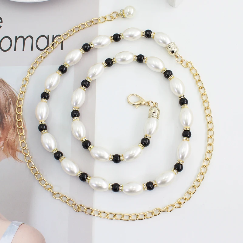 2023 Vintage  New Hot Sale white Pearl Chain Belts for women waist belly strap for girls ladies designer dresses