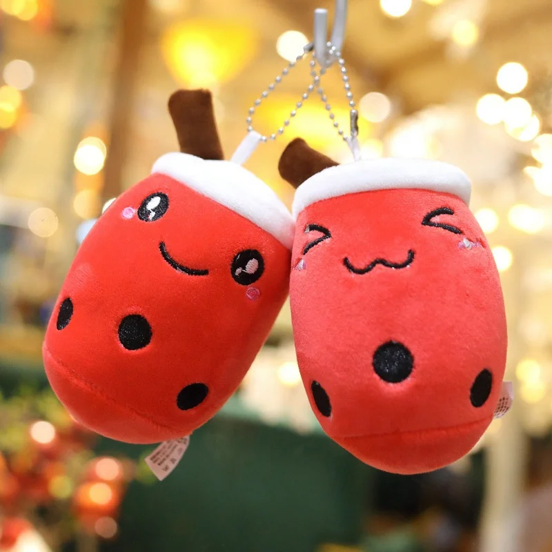custom cute 12cm plush toy key chain pear milk tea stuffed keyring bag boba keychains pendant comfort doll