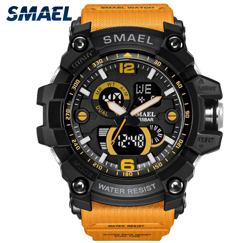 2019 Smael 1617 cool military sport unisex analog digital wristwatches 5ATM water resistant double display with PU rubber strap