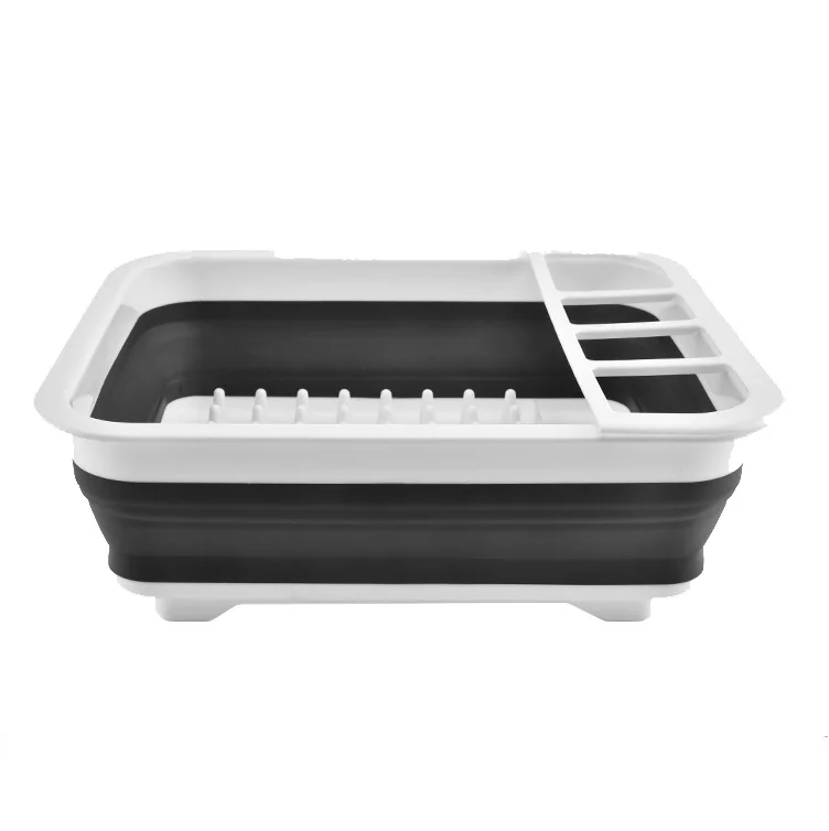 Wash folding silicone plastic rectangular double layer bowl foldable kitchen drain basket