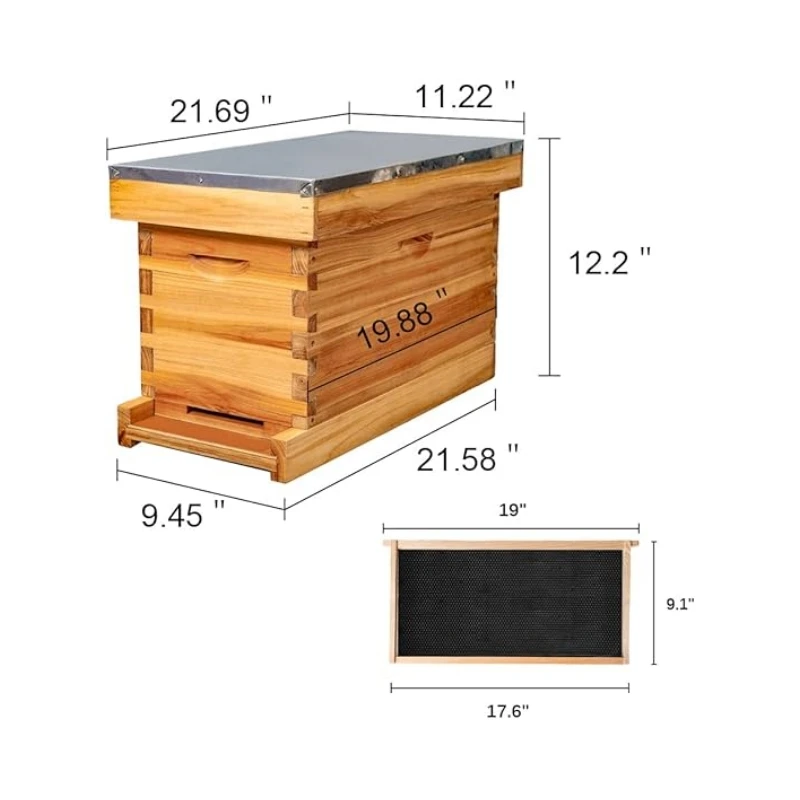 Langstroth Beekeeping Waxed Foundations 5 Wooden Frame Bee Hive Box Kit with Metal Roof