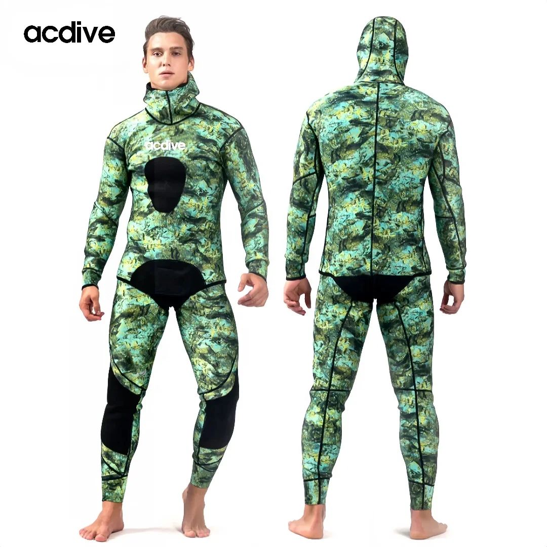 OEM ODM Spearfishing 2.PCS 1.5mm Max Stretchy Men Hooded Yamamoto Neoprene Free Diving Wetsuit