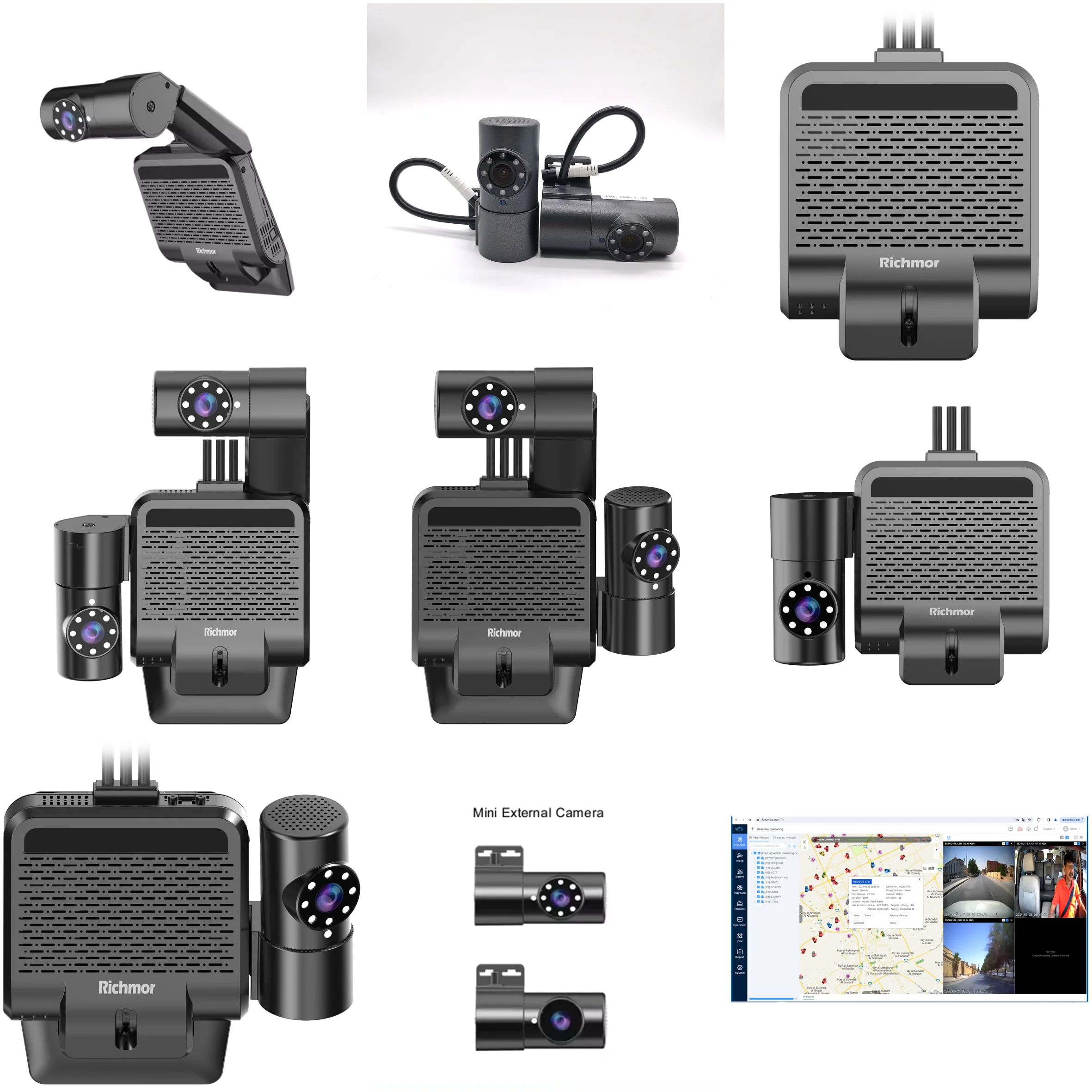 Richmor 5CH 4G Dash Cam Front and Rear Car Dvr with WIFI GPS Support Connect Mobile App And CMSV6 Platform For Live