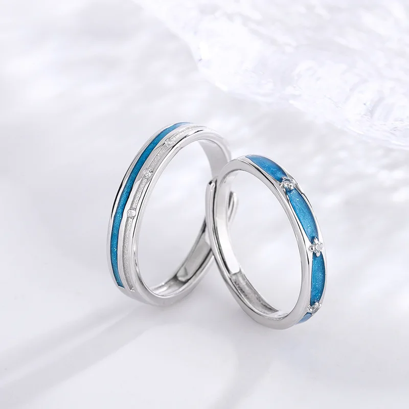 925 sterling silver rings couple ring male and female niche design opening rings meteor night sky rings