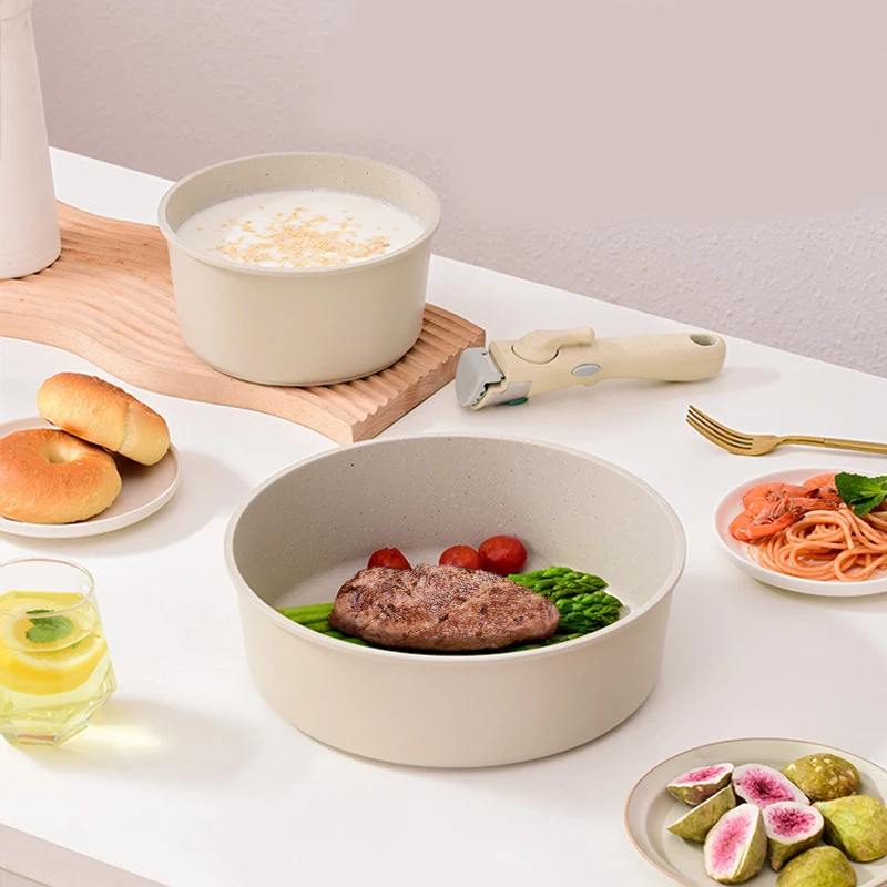 New product medical stone set pot detachable non-stick pot set composite pot bottom induction cooker microwave oven available