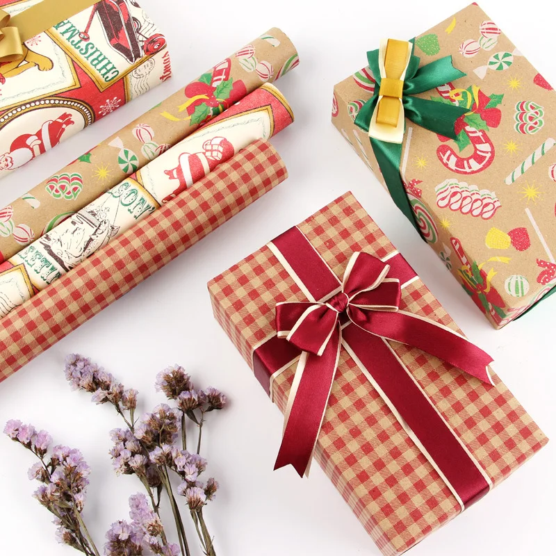 Amazon Hot Sale Christmas Retro Gift Box Wrapping Kraft Paper Holiday Party Birthday Wrapping Paper