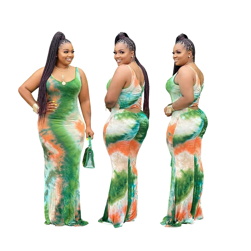 
Wholesale 2021 Fashion Tie Dye Sundresses Women Maxi Casual Sleeveless Summer Long Dress Sexy Plus Size Dresses 
