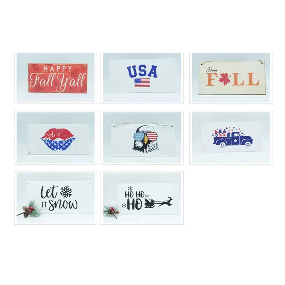 Custom Family Door Decor happy fall Wood Home Decor Sign Vintage Wall Art Hanging Plaque Hanging Door Sign