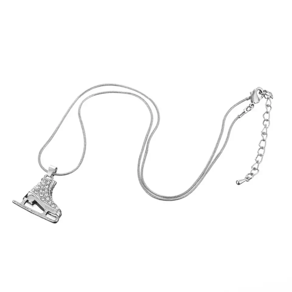 Winter Jewelry Fashion Skateboard Pink Clear Crystal Ice Skating Shoe Charms Sport Pendants Necklaces