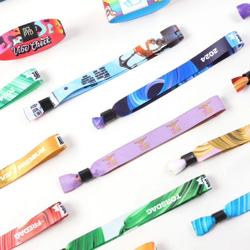 Custom wedding party Polyester cloth satin bracelet party wristband with reusable lock for event festival