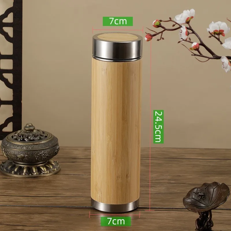 Wholesale Portable Cover Bamboo Shell Eco Bottle Insulation Stainless Steel Vacuum Bamboo Thermos Flasks with Optional Lid