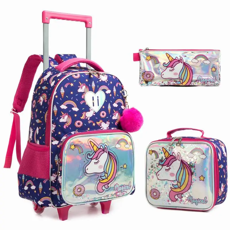 Jasminestar Hot Selling 16-inch Cartoon Primary School Students Trolley Travel Bag Sequins Primary School Girls Backpack