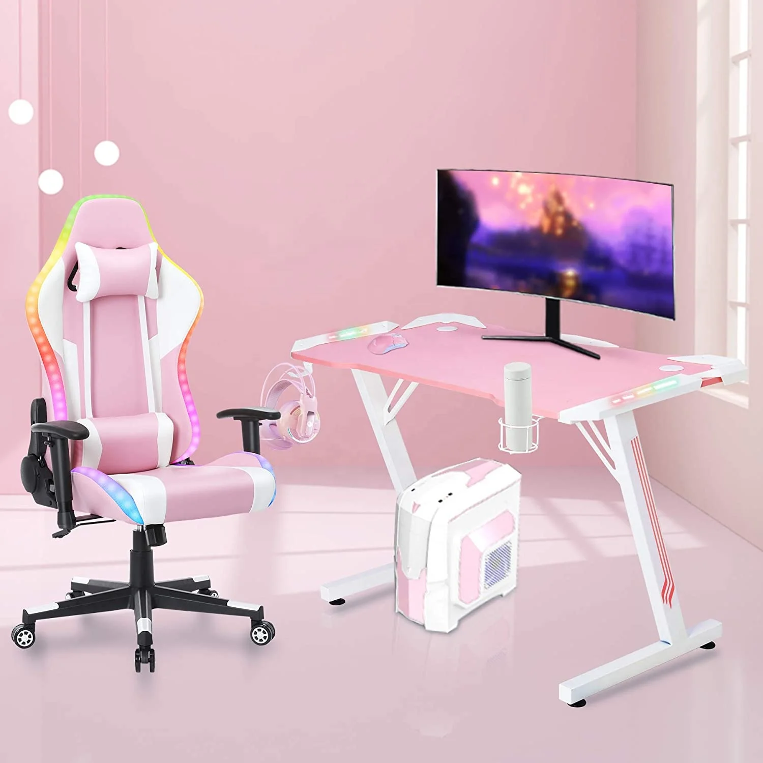Популярный в Таиланде игровой стол rgb офисный розовый компьютерный с сильной функцией структурном дизайне для девочек подходит дома