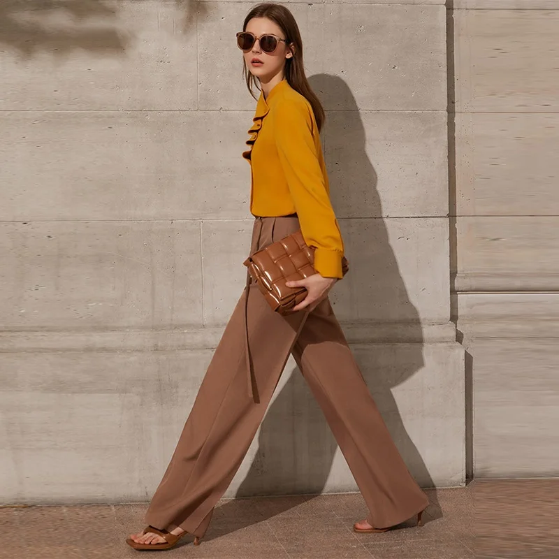 MANNI Women's Winter Wear Elegant Office Ladies Straight Pants Zipper Trousers Formal Trousers for Women