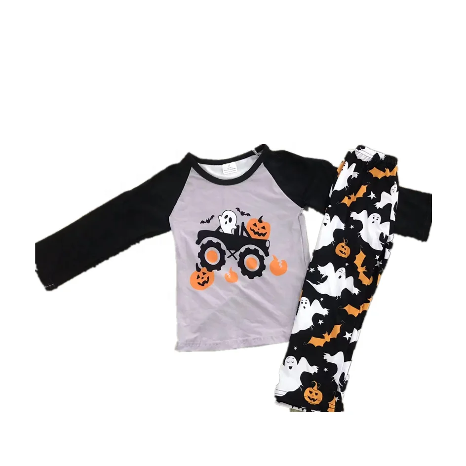 Boutique cool boy outfits Halloween top with long pant Halloween ghost pattern boys fall clothing