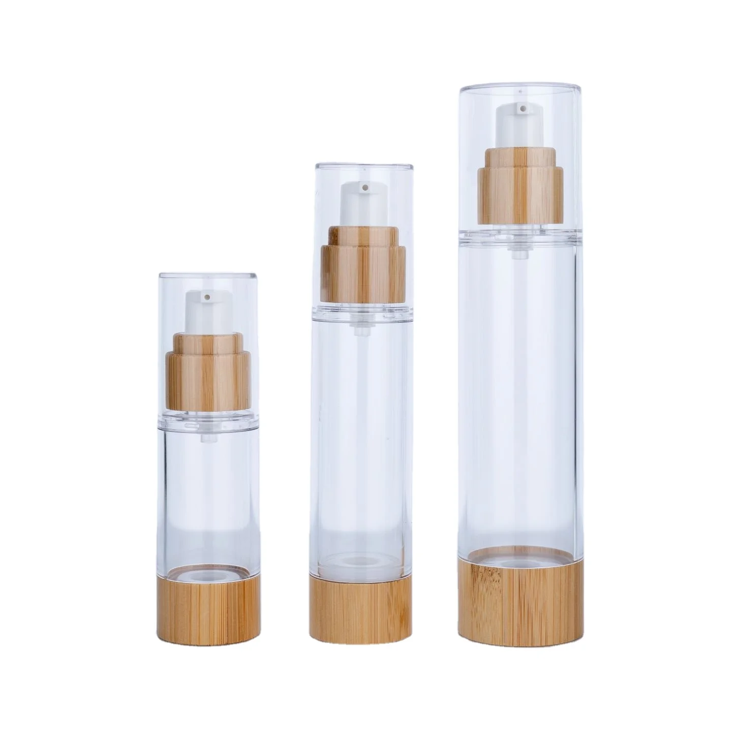 New Design body lotion bottle 30ML 50ml 100ML  plastic Airless Vacuum bamboo Pump Bottle  Lotion Dispenser for Emulsion Serum