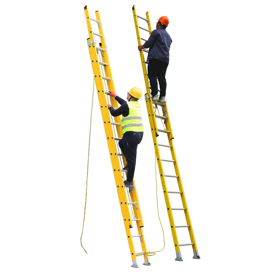 24ft 28ft 12m ANSI Red and Yellow Extension Ladder Fiberglass Manufacturer