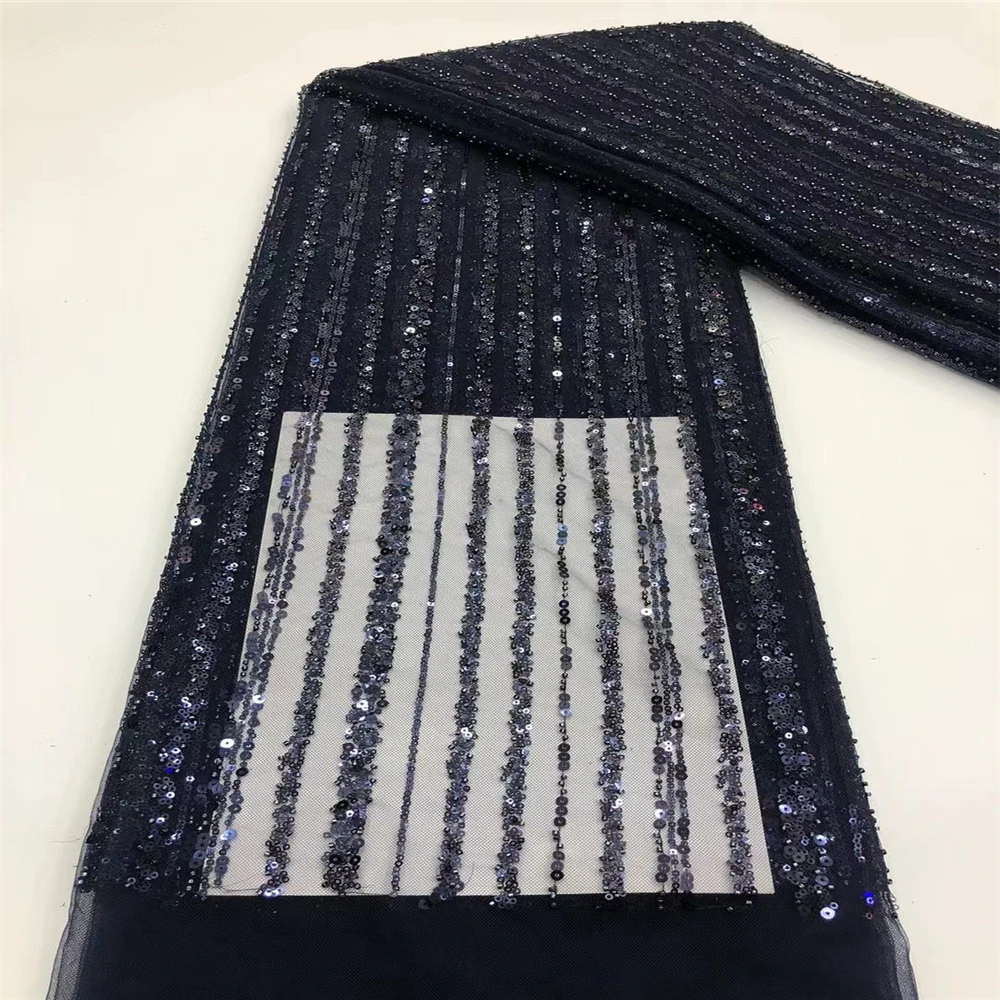 New Nigerian French lace black funeral fabric transparent mesh 5 yards