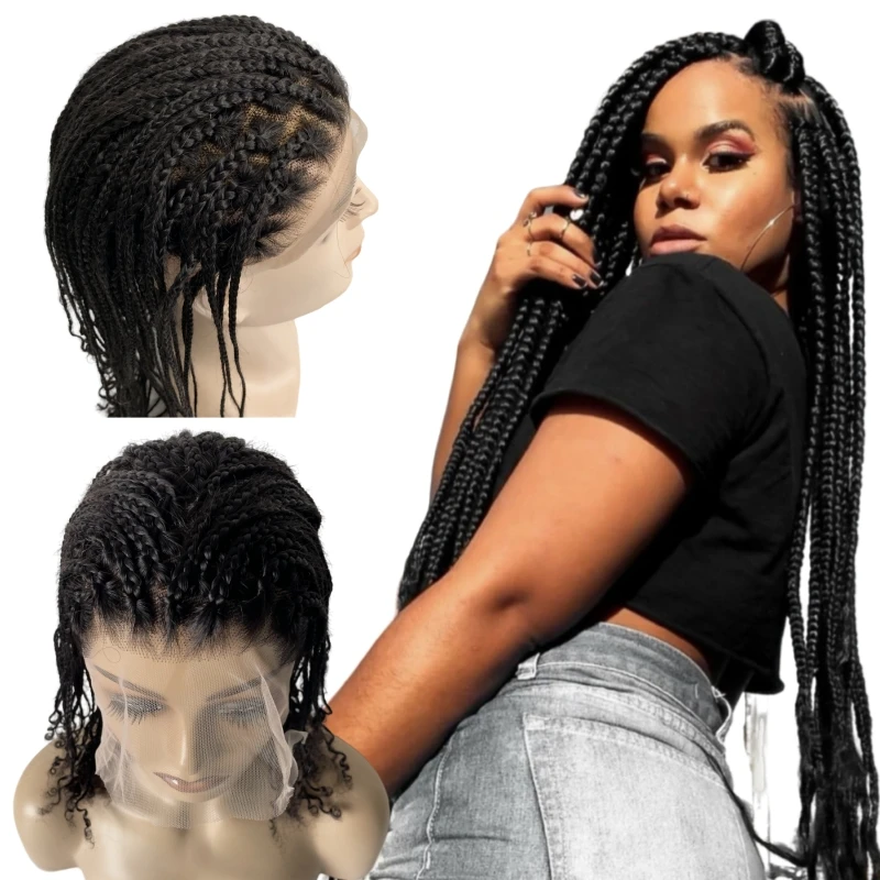 16 Inches Malaysian Virgin Human Hair Piece Natural Color 180% Density Box Braids Full Lace Wigs Male Unit for Black Woman.