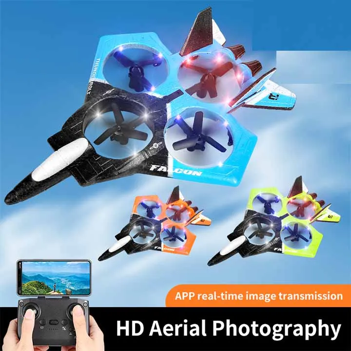 2.4G RC foam plane with wifi camera 360 degrees stunt drone aircraft altitude hold remote control drone with colorful LED lights