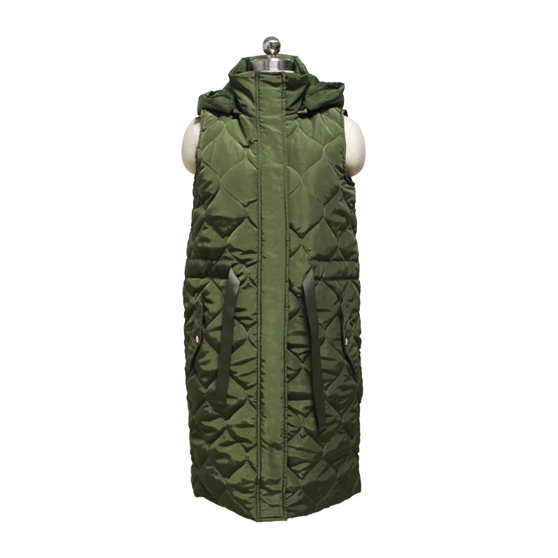 Winter Windproof  Female Long  Down Quilted Gilet Sleeveless Stand Hooded Slim Sashes New Products Women Padded Vest For Sale