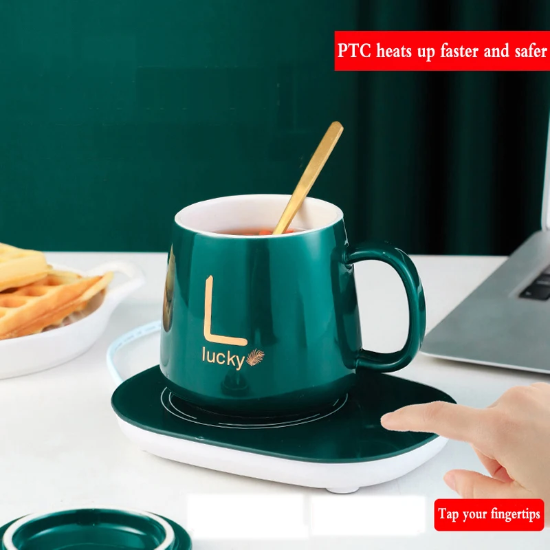 Electric elegant ceramic coffee mug warmer set for desk
