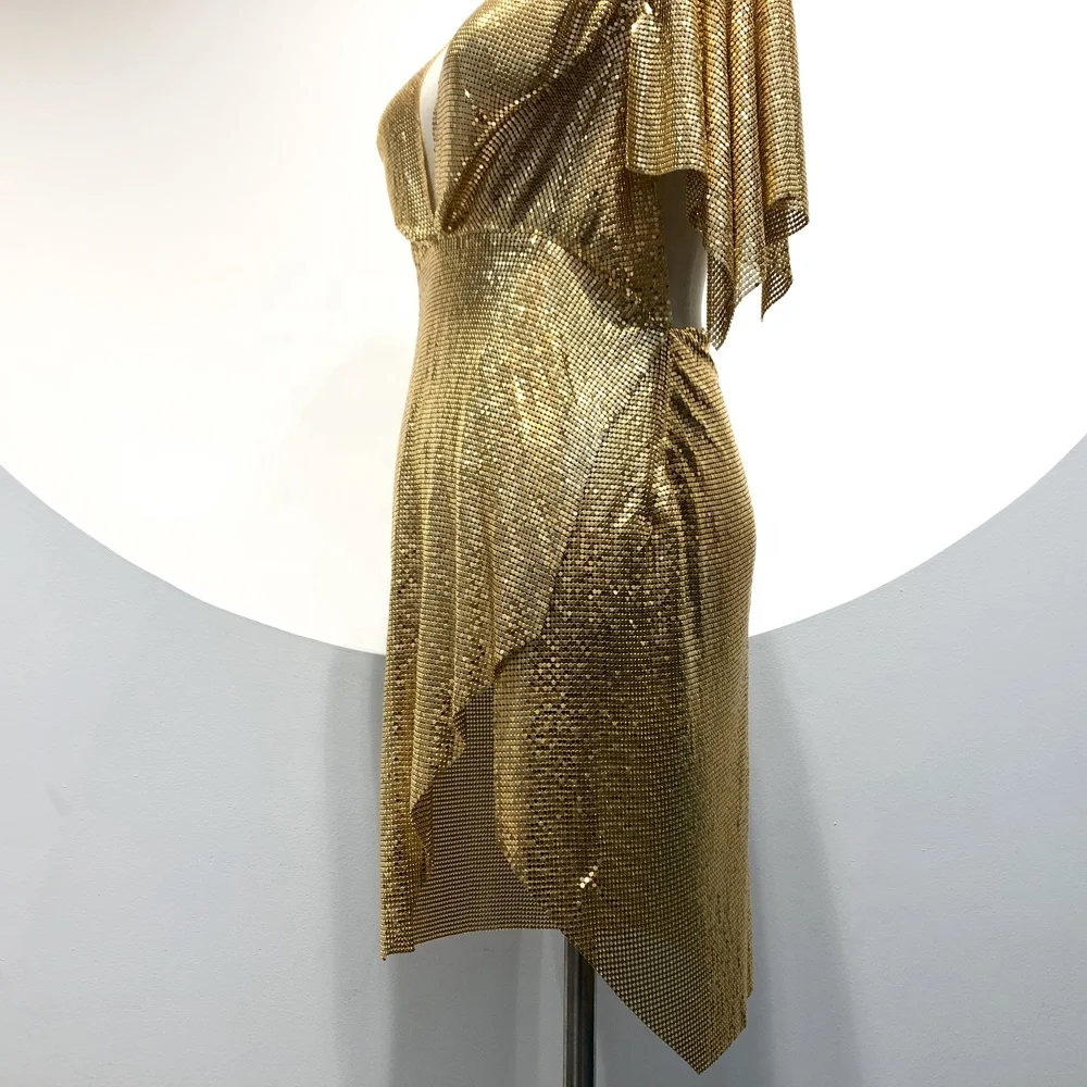 GC062 golden sequin Body Chest V-neck Chain dresses women casual for Women Summer Jewelry.