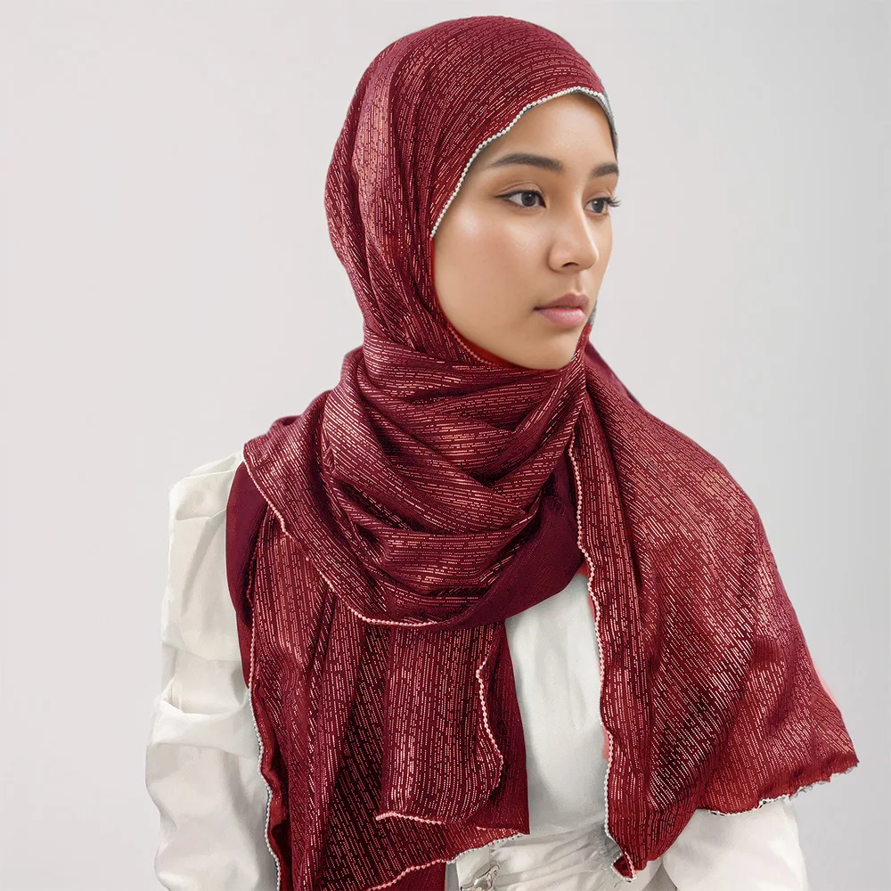 Fashion Women Lurex Glitter Sliver Shimmer Hijab Luxury Plain Ladies Shinny Shawl Hijab Muslim Women Pearl Hijab Scarf