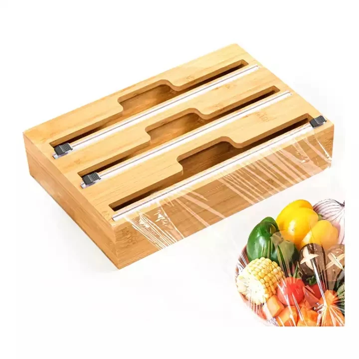 home kitchen drawer wax paper bamboo aluminum foil cling plastic wrap dispenser with cutter roll organizer holder box