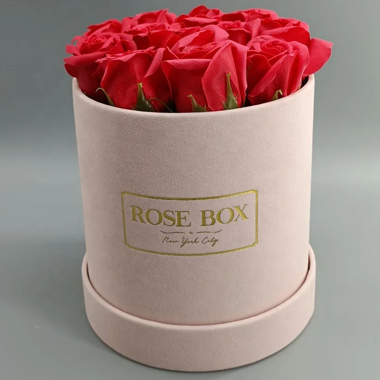 Wholesale cheap price round velvet flower box with inside foam for preserved roses