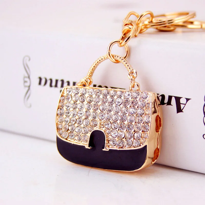 Enamel Crystal Heart HandBag Keychains Stylish Purse Bag Buckle Pendant For Car Keyrings key chains holder women