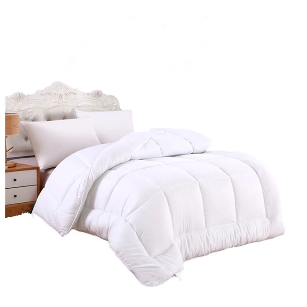 Customized Color Microfiber Quilted Bedding Down Alternative Comforter White Textured with Corner Tabs for Queen Bed