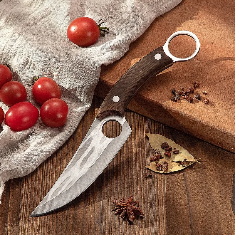 Factory Direct Stainless Steel Meat Cutting Knife with Wood Handle Portable Outdoor Barbecue Scabbard for Kitchen Use