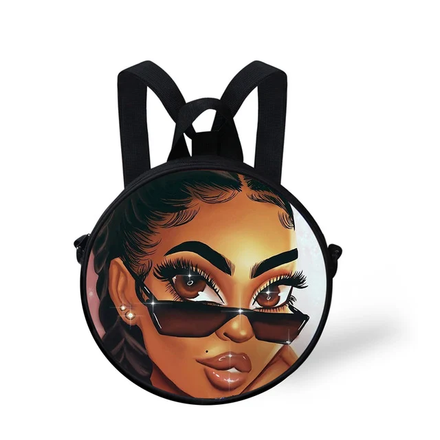 
Queen School Bags for Girls Boys Black Girls Magic Melanin Poppin Pattern Kids Backpacks Cute Round Bag 