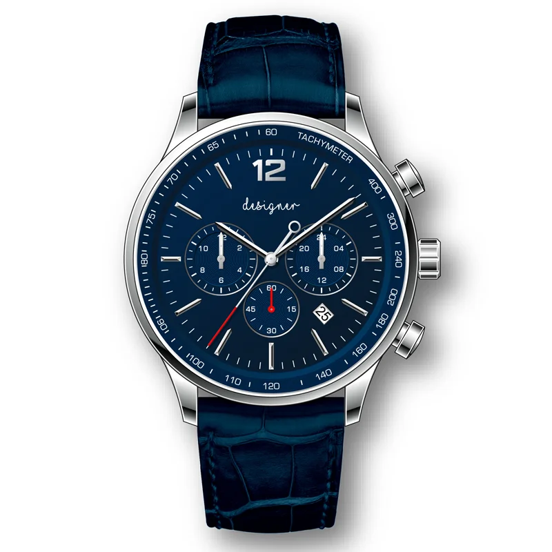 Часы-хронограф с японским механизмом и ремешком из натуральной кожи