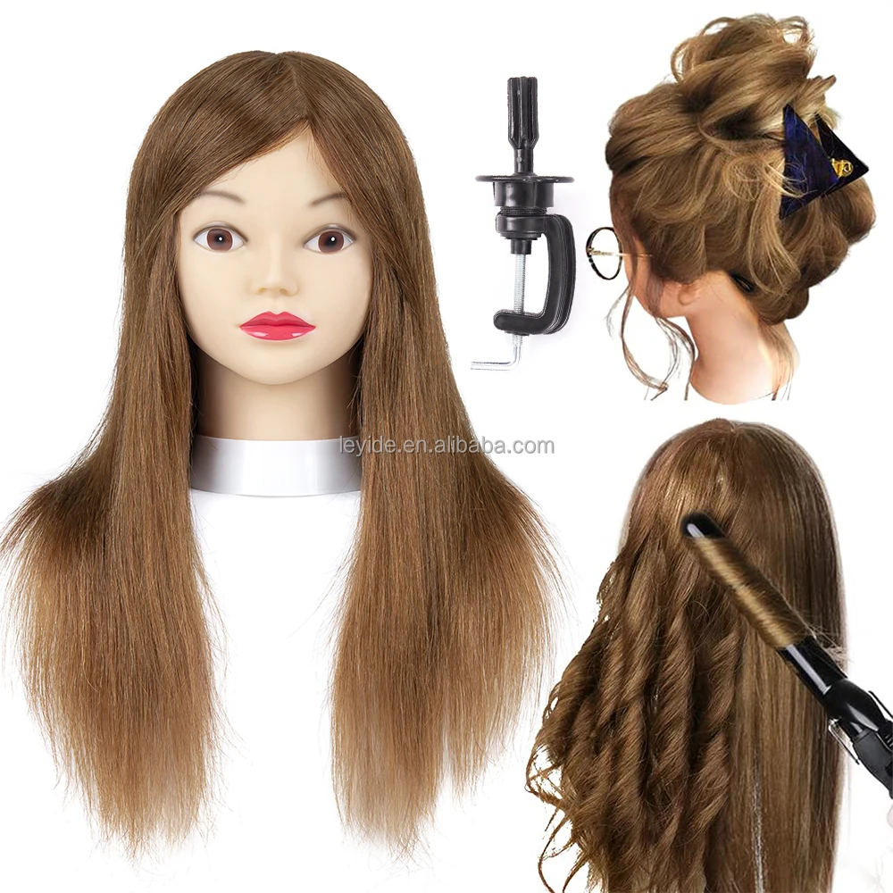 AliLeader Hot Selling 18inch Hairdresser Makeup Teaching Head Practise Head 100% Human Hair Mannequin Training Head
