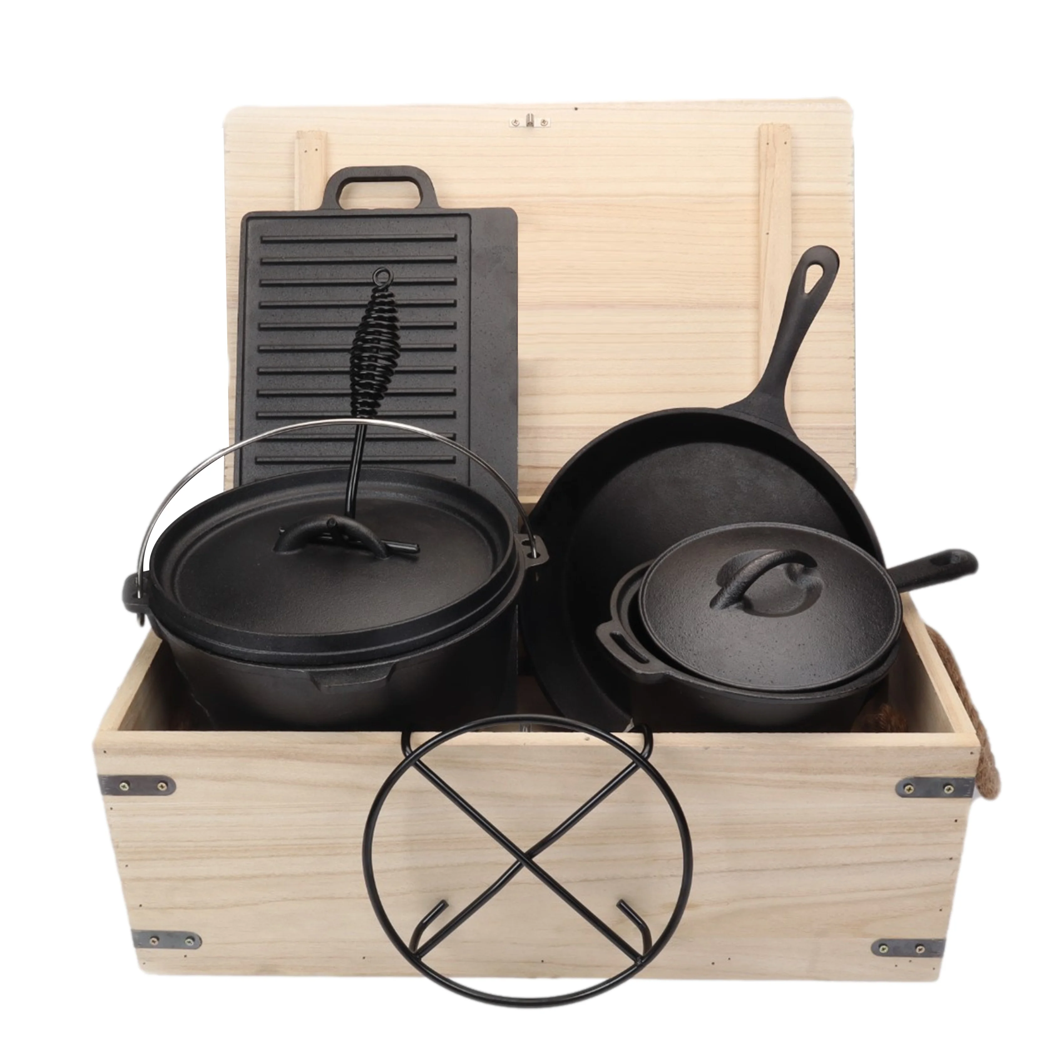 Cast Iron Outdoor Cookware Africa Custom Big Large Cauldron Cooking 8 Liters Potjie Pot and Pan Set