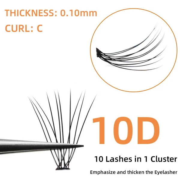 10P Individual Eyelashes Hot Sale 10D Lashes Hand Made Synthetic Hair Lashes Extensions Natural Cluster Lashes Wholesale